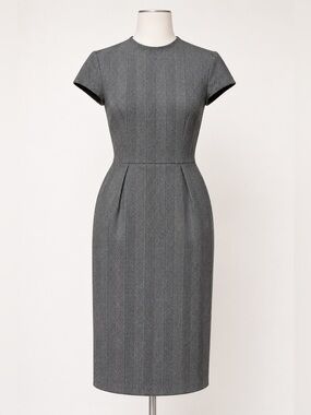 H&M Gray Herringbone Tailored Pencil Midi Dress XS